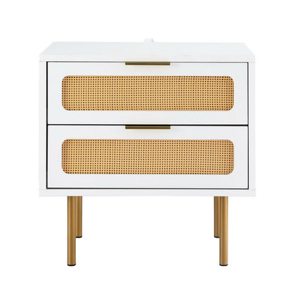 Artiss Rattan Bedside Table 2 Drawers Pine FUR-U-BS-03-RAT-WH