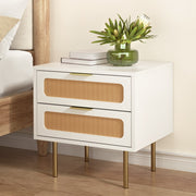 Artiss Rattan Bedside Table 2 Drawers Pine FUR-U-BS-03-RAT-WH