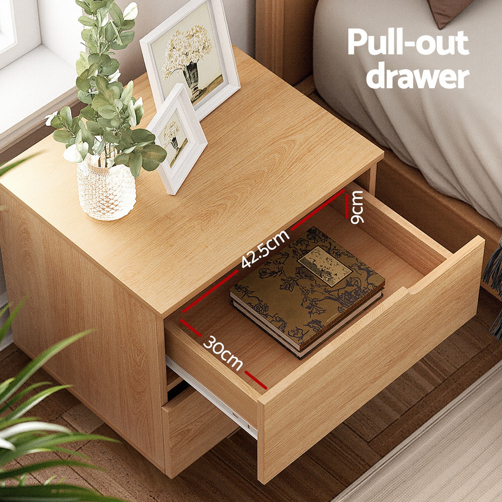Artiss Bedside Table 2 Drawers Nightstand Pine FUR-U-BS-04-WD