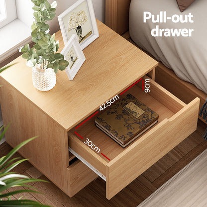 Artiss Bedside Table 2 Drawers Nightstand Pine FUR-U-BS-04-WD