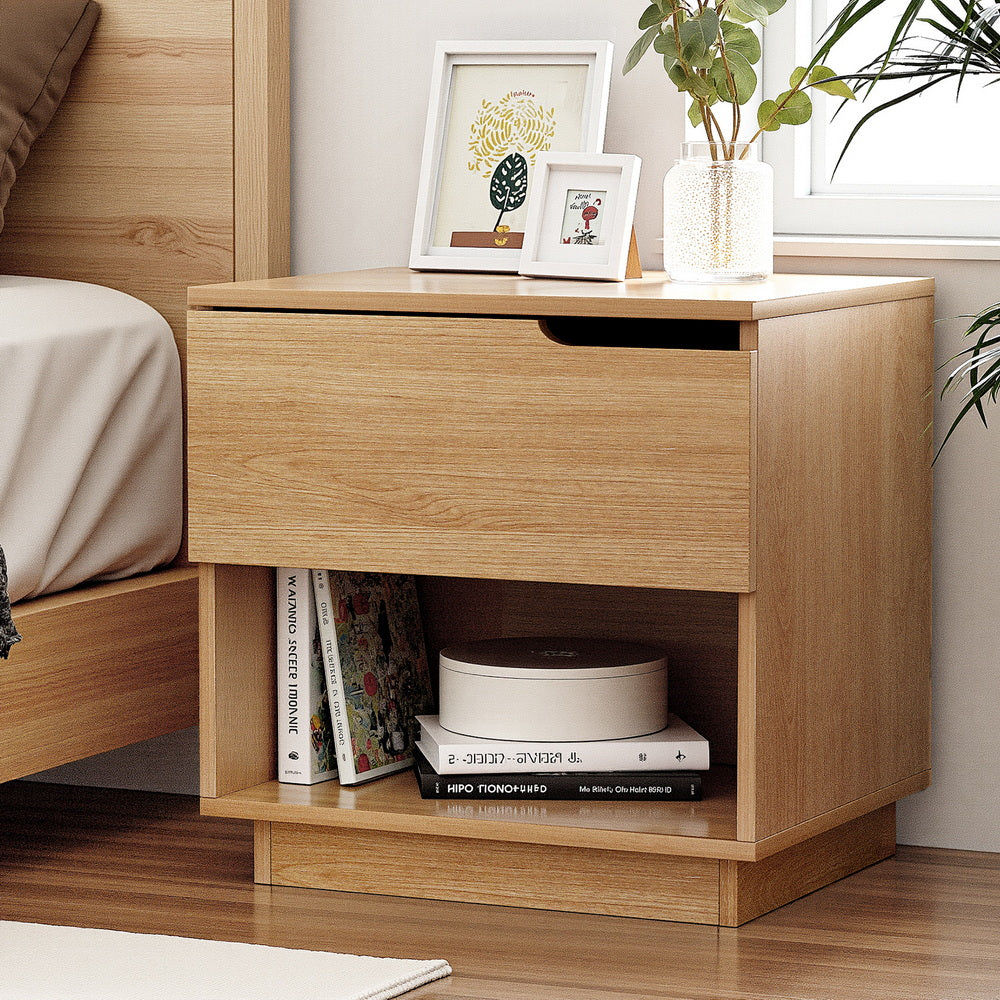 Artiss Bedside Table 1 Drawer 1 Shelf Nightstand Pine FUR-U-BS-05-WD