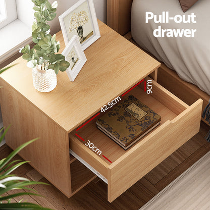 Artiss Bedside Table 1 Drawer 1 Shelf Nightstand Pine FUR-U-BS-05-WD