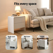 Artiss Bedside Table 2 Drawers - Beige FUR-U-BS-06-BG