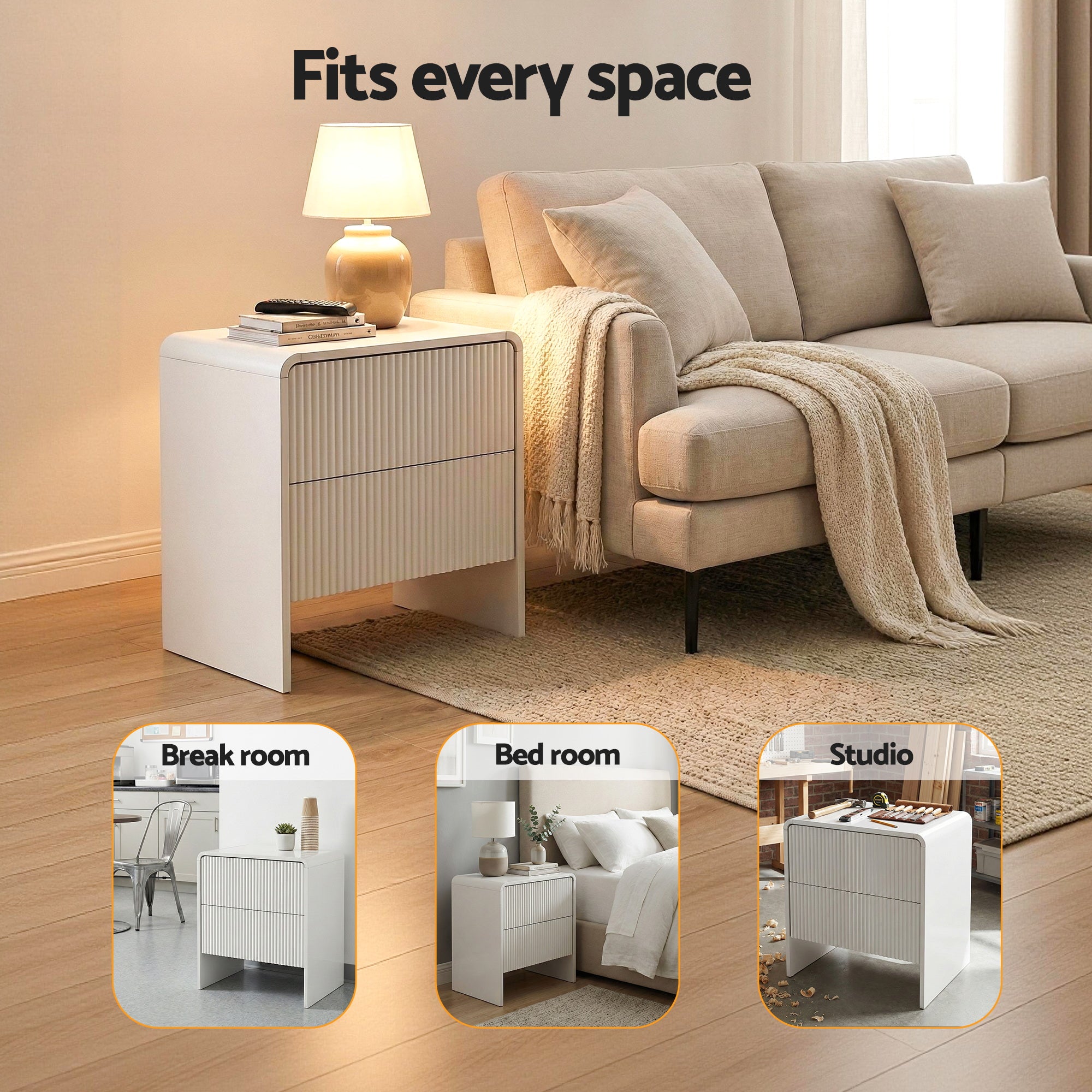 Artiss Bedside Table 2 Drawers - Beige FUR-U-BS-06-BG