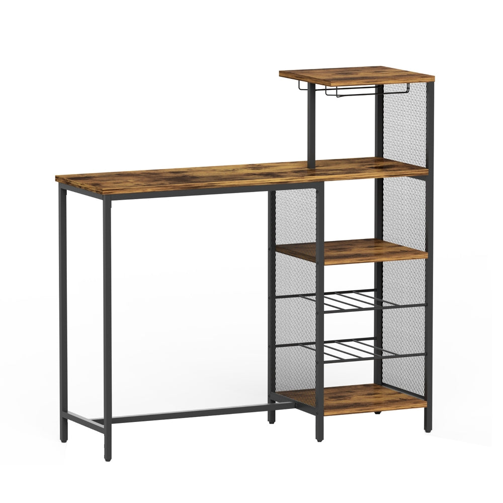 Artiss Industrial Bar Table with Wine Rack Cup Holder Multi-Level Storage 122cm Walnut FUR-U-BTAB-4786-WAL