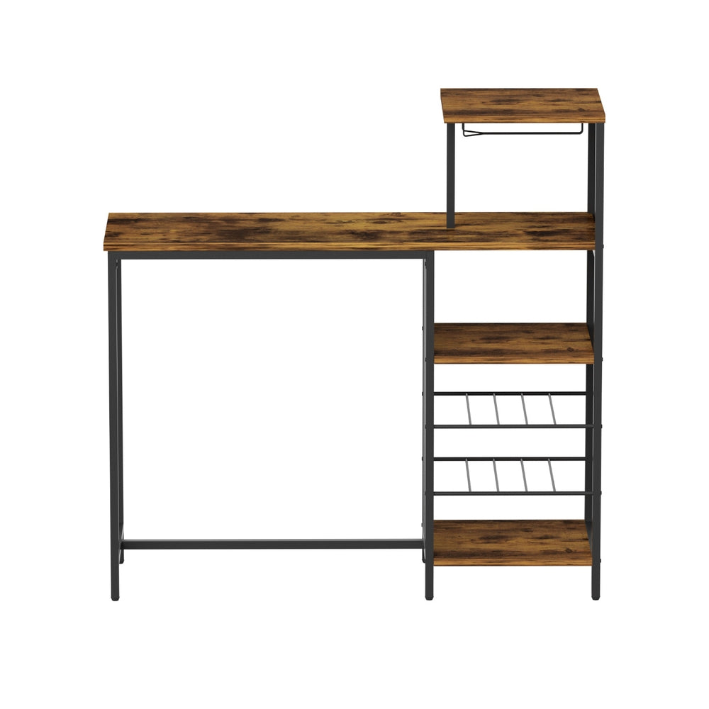 Artiss Industrial Bar Table with Wine Rack Cup Holder Multi-Level Storage 122cm Walnut FUR-U-BTAB-4786-WAL