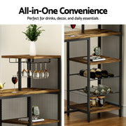 Artiss Industrial Bar Table with Wine Rack Cup Holder Multi-Level Storage 122cm Walnut FUR-U-BTAB-4786-WAL