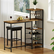 Artiss Industrial Bar Table with Wine Rack Cup Holder Multi-Level Storage 122cm Walnut FUR-U-BTAB-4786-WAL