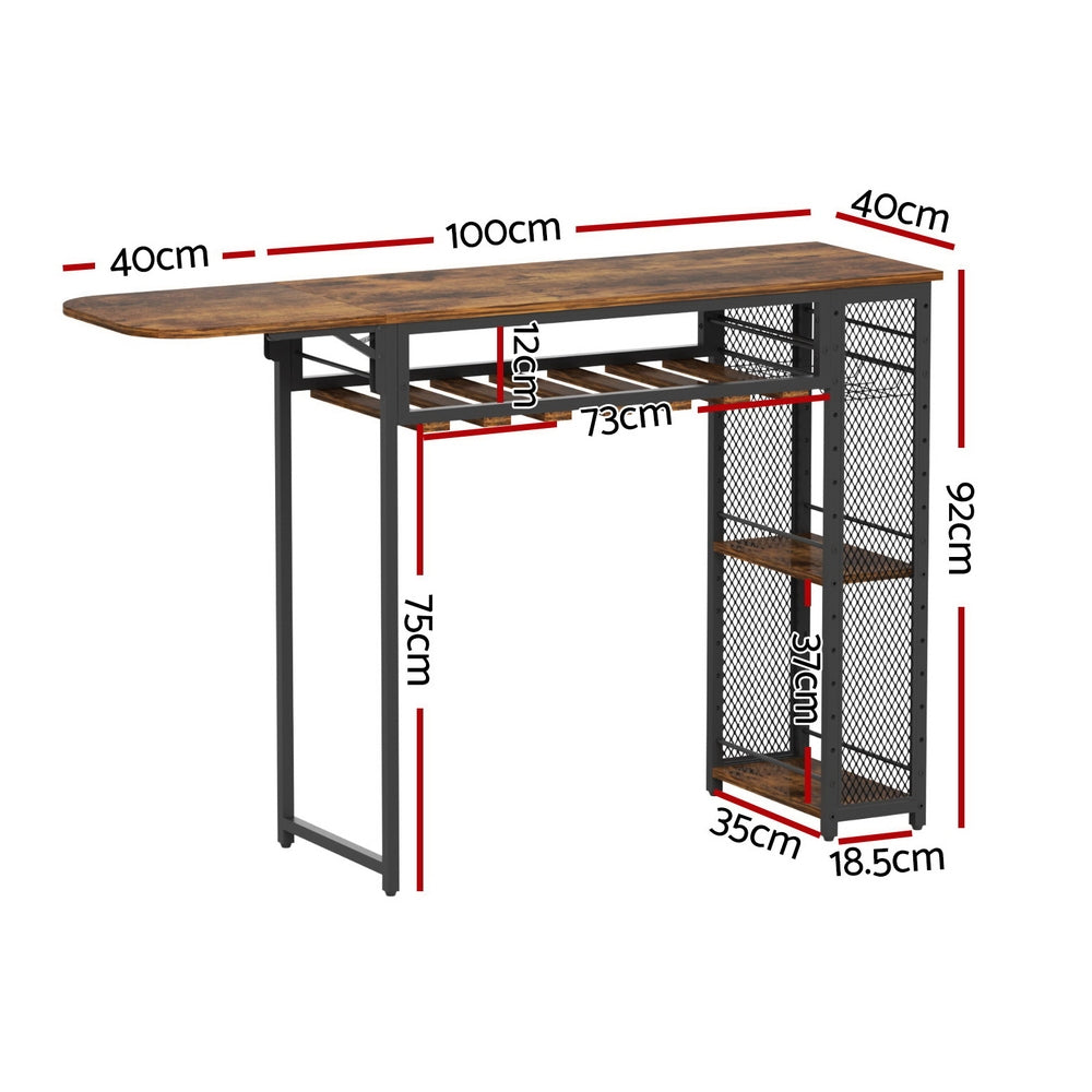Artiss Industrial Bar Table with Wine Rack Built-in Cup Holder Extendable 140cm FUR-U-BTAB-4787-WAL