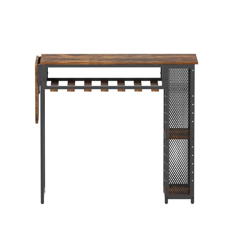 Artiss Industrial Bar Table with Wine Rack Built-in Cup Holder Extendable 140cm FUR-U-BTAB-4787-WAL