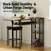 Artiss Industrial Bar Table with Wine Rack Built-in Cup Holder Extendable 140cm FUR-U-BTAB-4787-WAL