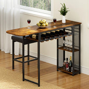Artiss Industrial Bar Table with Wine Rack Built-in Cup Holder Extendable 140cm FUR-U-BTAB-4787-WAL