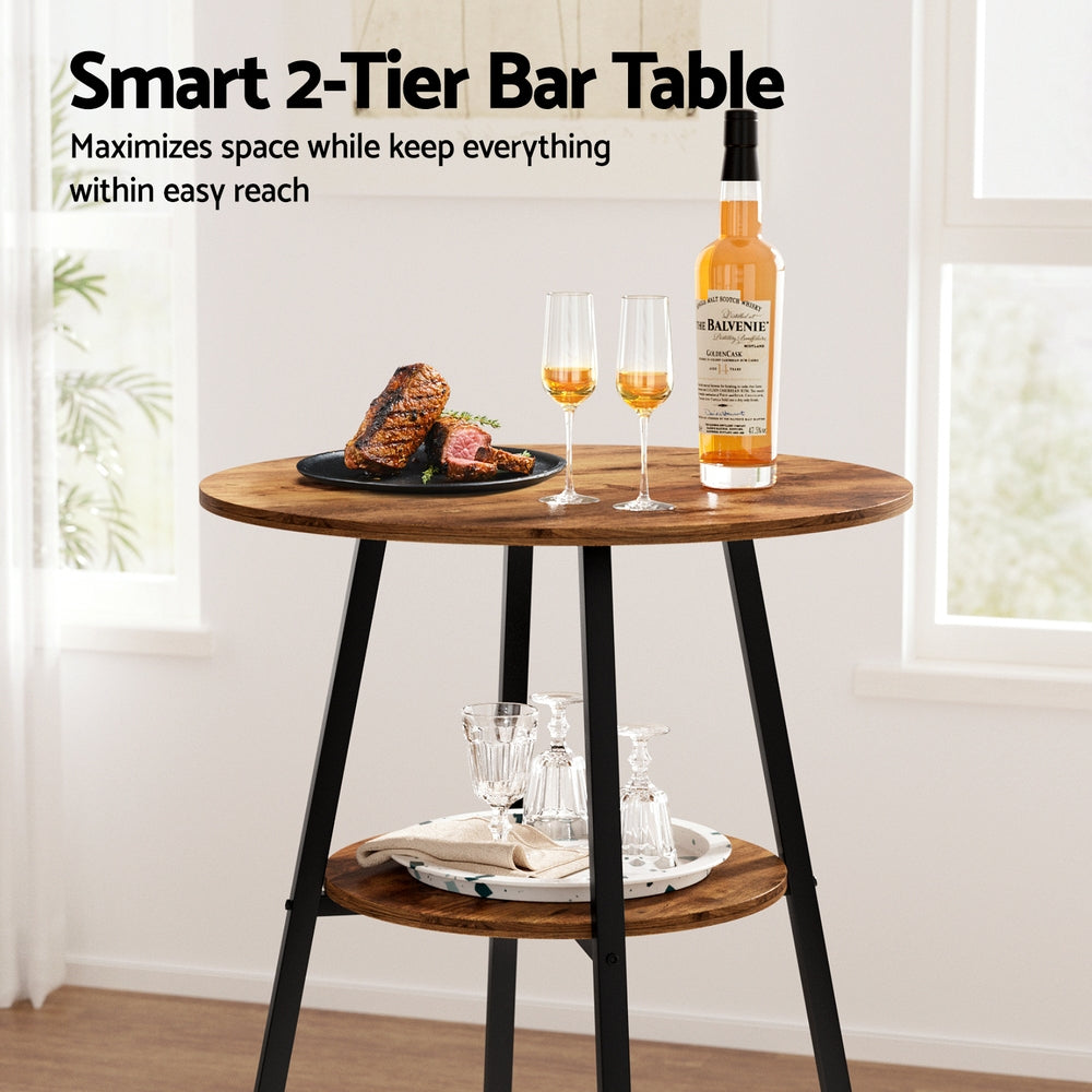Artiss Industrial Bar Table with 2-Tier Organizer Weather-Resistant MDF Top Steel Frame FUR-U-BTAB-4788-WAL