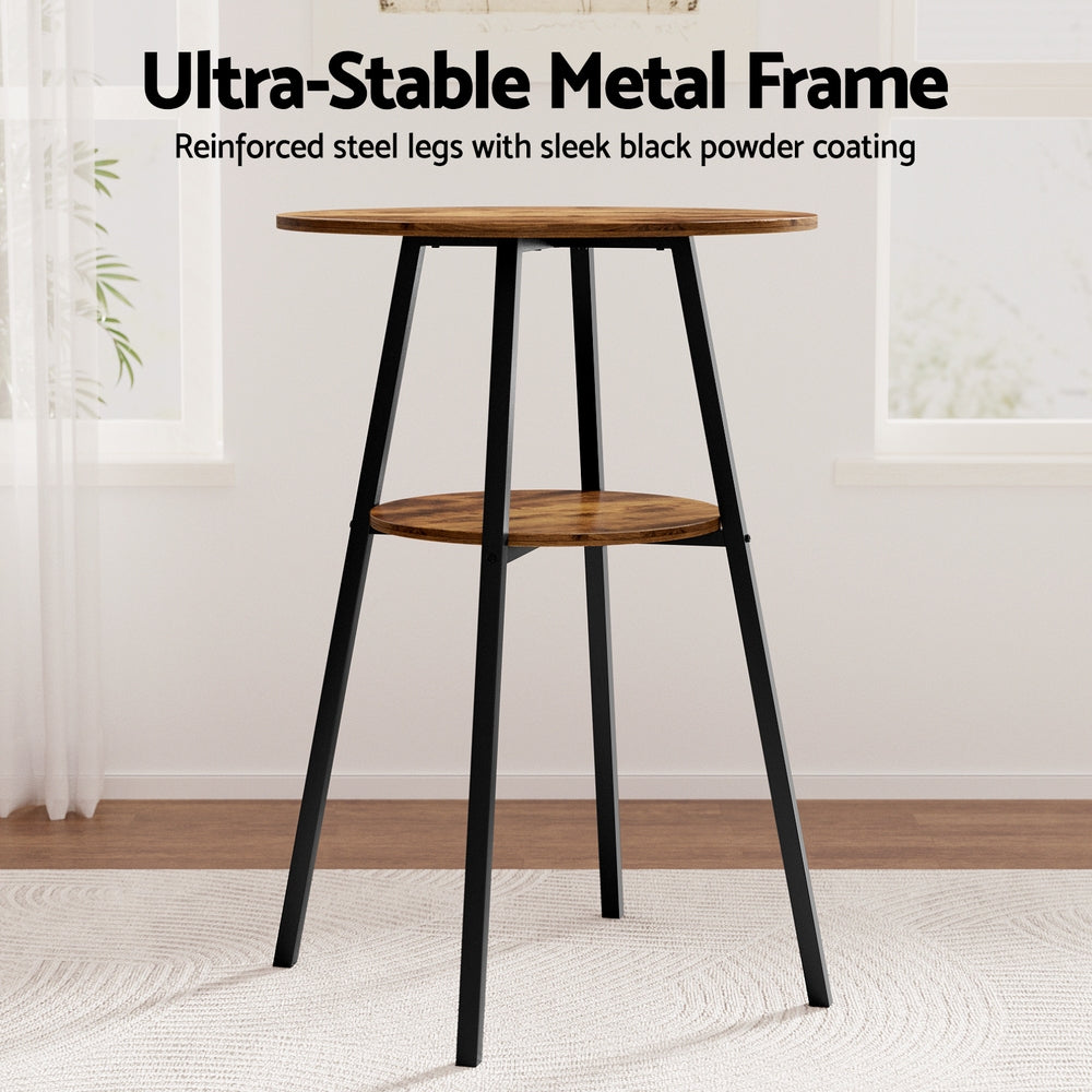 Artiss Industrial Bar Table with 2-Tier Organizer Weather-Resistant MDF Top Steel Frame FUR-U-BTAB-4788-WAL