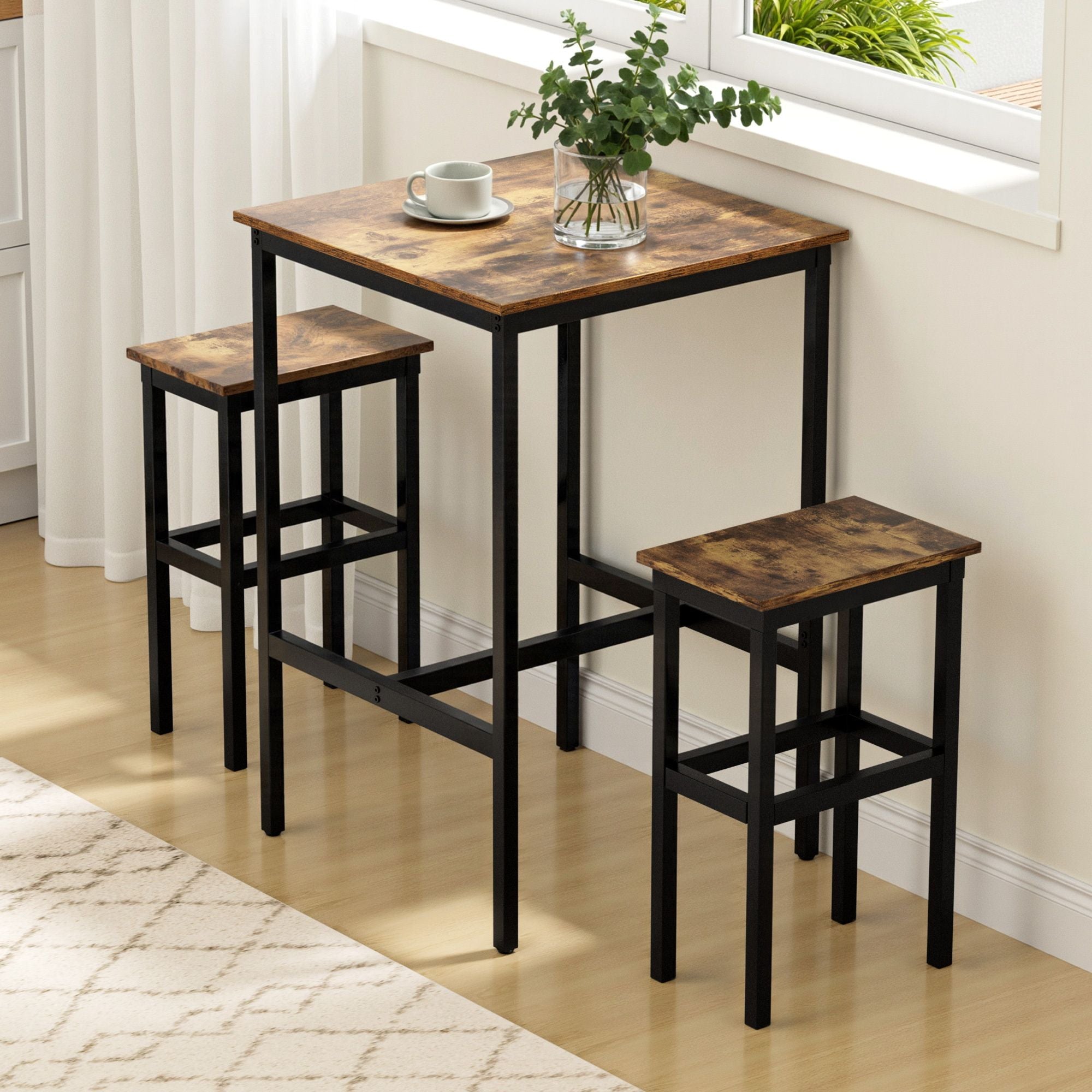 Artiss Bar Table Counter Kitchen Dining Desk Pub 60x92cm Vintage Metal Walnut FUR-U-BTAB-5006-WAL
