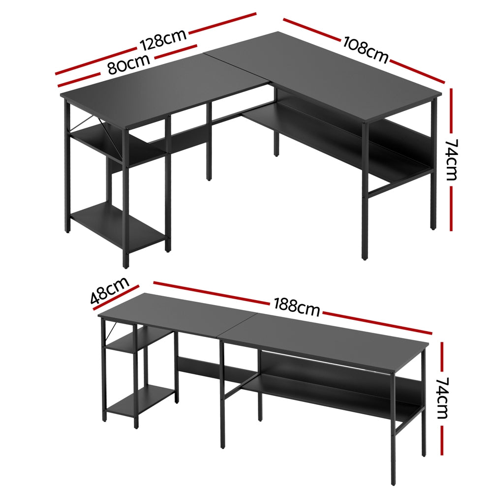 Artiss Computer Desk L shape Home Office Study Table Desks Open Shelf Black FUR-U-CD-MET130-BK
