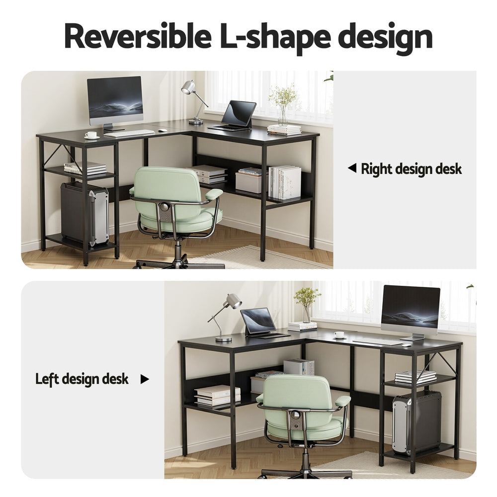 Artiss Computer Desk L shape Home Office Study Table Desks Open Shelf Black FUR-U-CD-MET130-BK