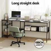 Artiss Computer Desk L shape Home Office Study Table Desks Open Shelf Black FUR-U-CD-MET130-BK