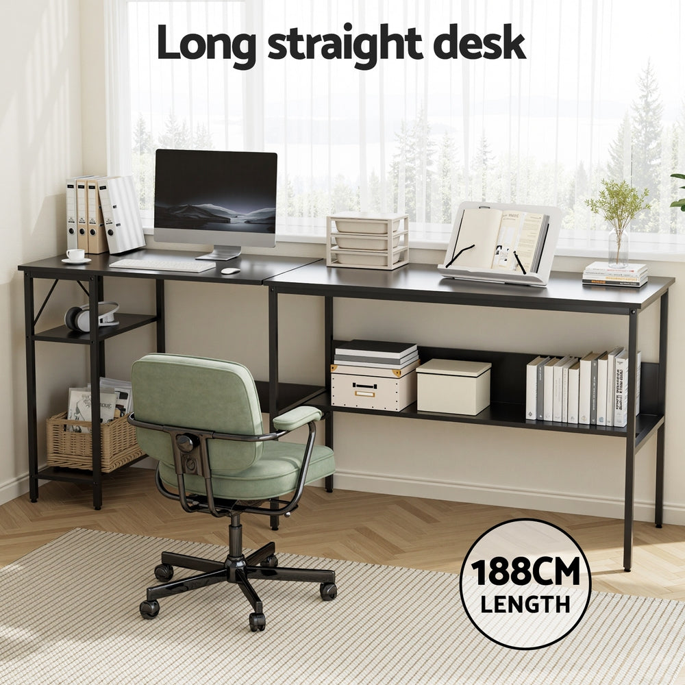 Artiss Computer Desk L shape Home Office Study Table Desks Open Shelf Black FUR-U-CD-MET130-BK