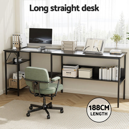 Artiss Computer Desk L shape Home Office Study Table Desks Open Shelf Black FUR-U-CD-MET130-BK