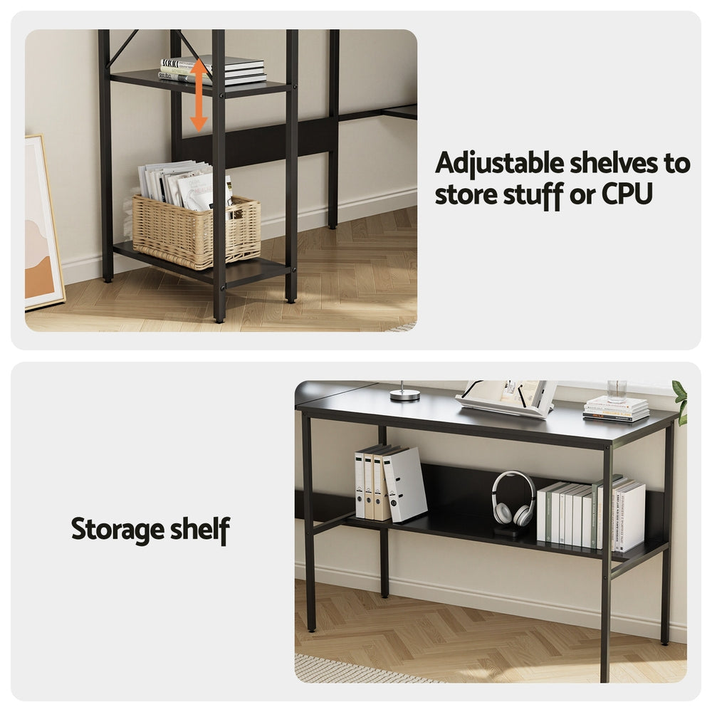 Artiss Computer Desk L shape Home Office Study Table Desks Open Shelf Black FUR-U-CD-MET130-BK