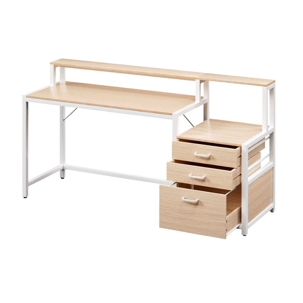 Artiss Computer Desk Home Office Study Table Desks w/Drawers Open Shelf Oak 160CM FUR-U-CD-MET160-OA-AB