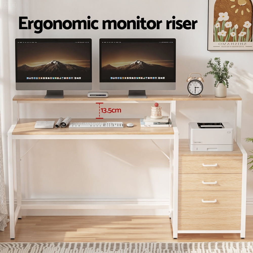Artiss Computer Desk Home Office Study Table Desks w/Drawers Open Shelf Oak 160CM FUR-U-CD-MET160-OA-AB