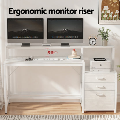 Artiss Computer Desk Home Office Study Table Desks w/Drawers Open Shelf White 160CM FUR-U-CD-MET160-WH-AB
