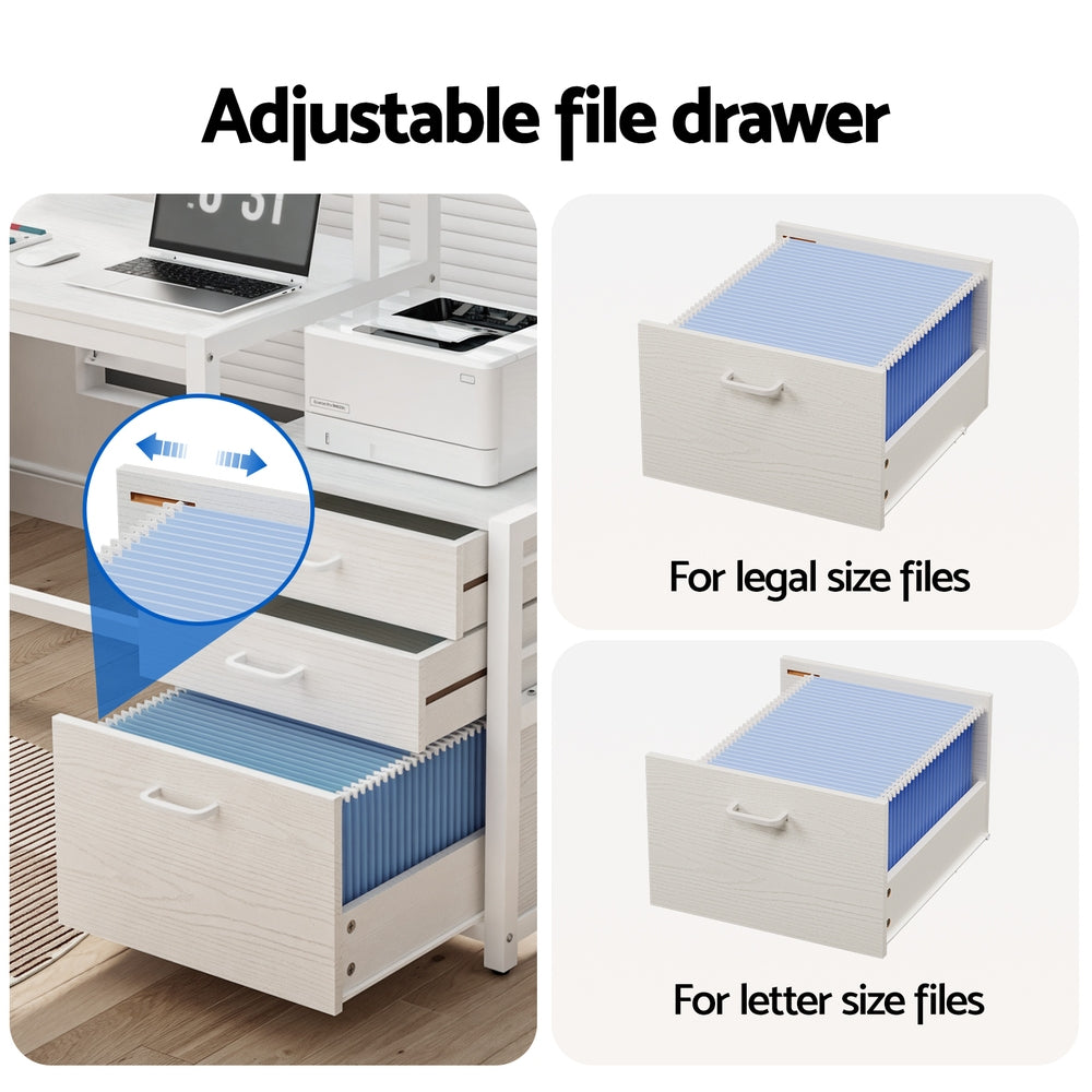 Artiss Computer Desk Home Office Study Table Desks w/Drawers Open Shelf White 160CM FUR-U-CD-MET160-WH-AB
