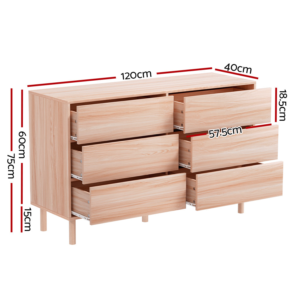 Artiss 6 Chest of Drawers Cabinet Dresser Table Tallboy Storage Bedroom Pine FUR-U-CDR-01-WD-AB