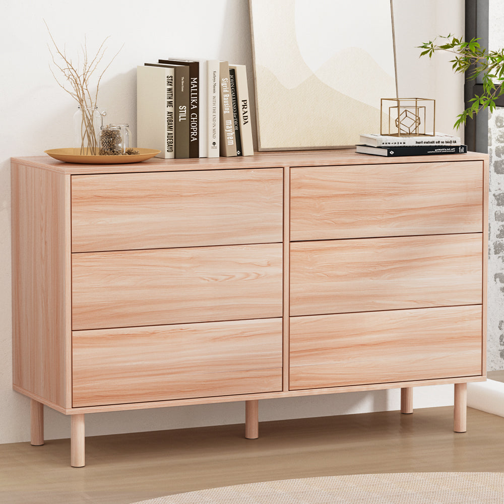 Artiss 6 Chest of Drawers Cabinet Dresser Table Tallboy Storage Bedroom Pine FUR-U-CDR-01-WD-AB
