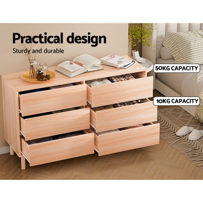 Artiss 6 Chest of Drawers Cabinet Dresser Table Tallboy Storage Bedroom Pine FUR-U-CDR-01-WD-AB