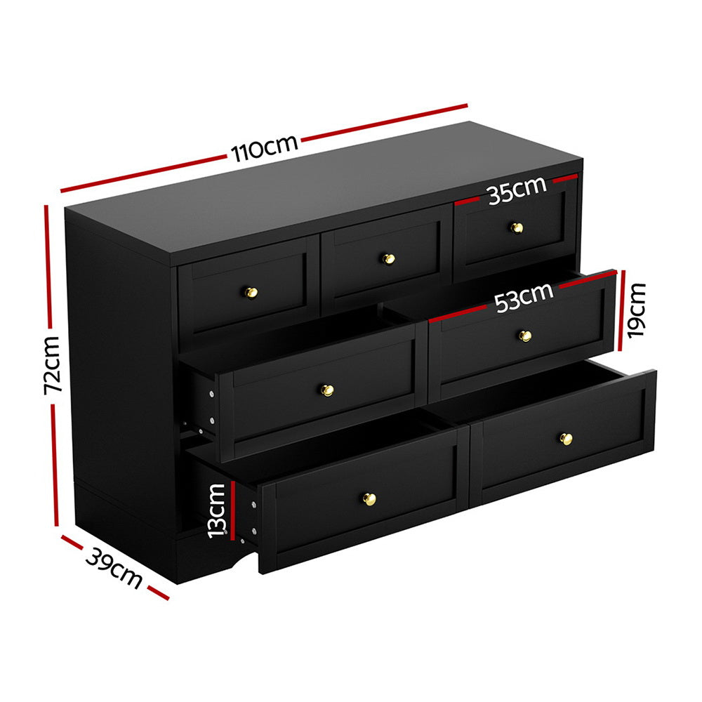 Artiss 7 Chest of Drawers Dresser Table Black FUR-U-CDR-03-BK-AB
