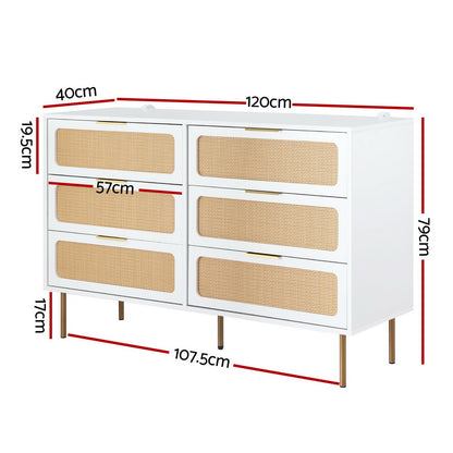 Artiss Chest of 6 Drawers Lowboy Cabinet White FUR-U-CDR-04-RAT-WH-AB