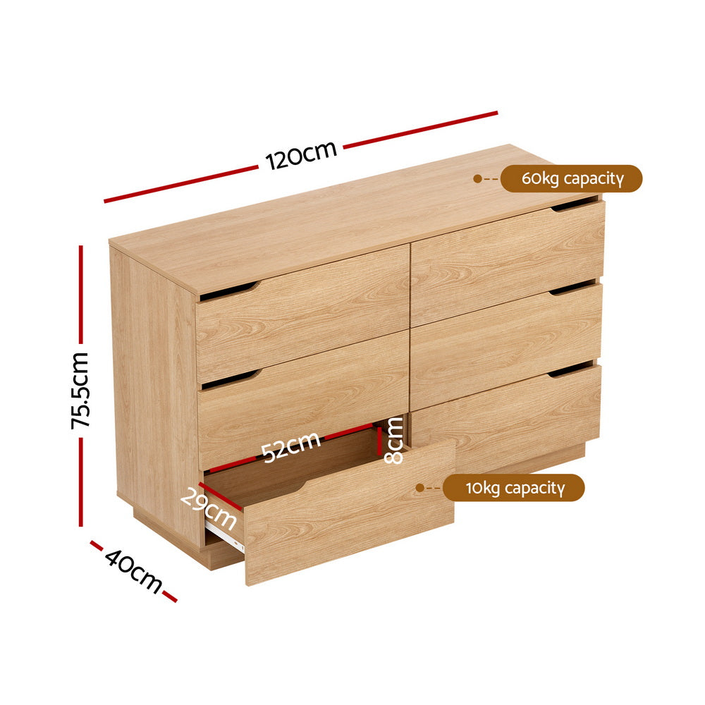 Artiss 6 Chest of Drawers Dresser Table Pine FUR-U-CDR-06-WD-AB