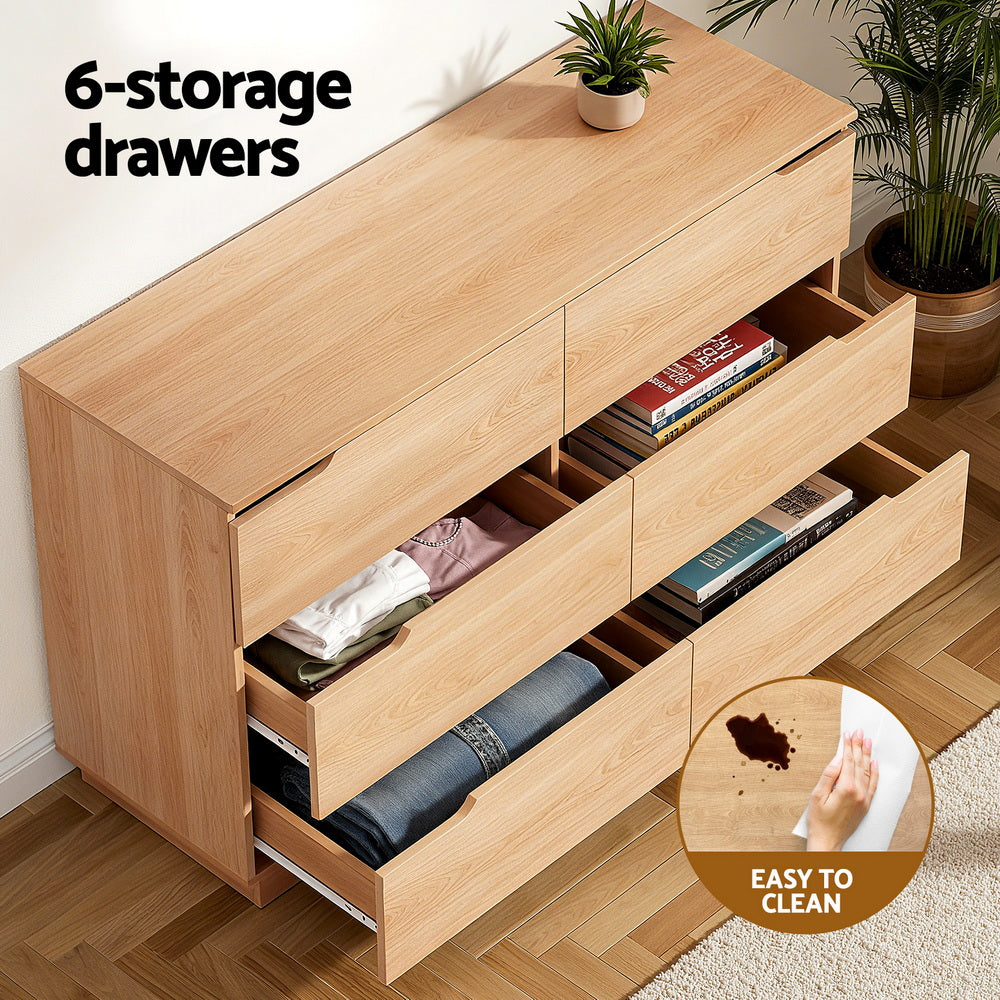Artiss 6 Chest of Drawers Dresser Table Pine FUR-U-CDR-06-WD-AB