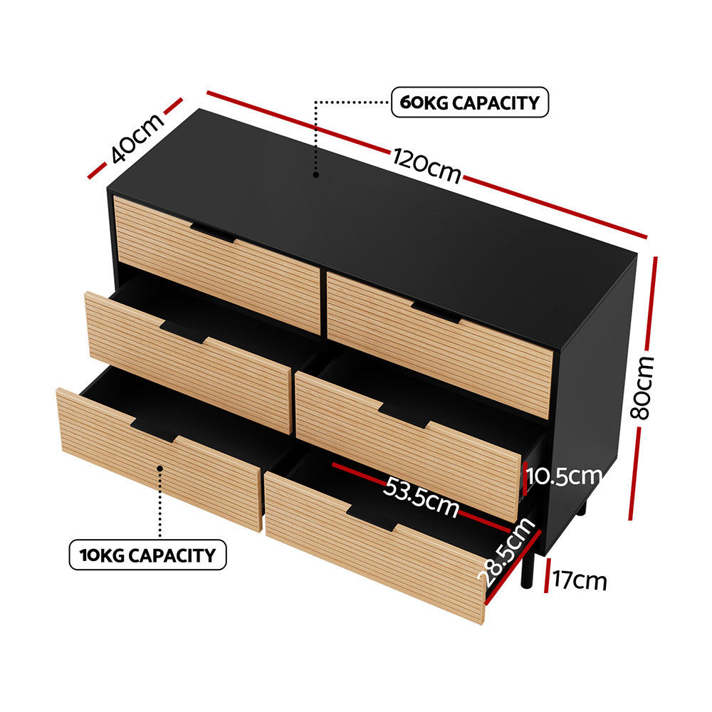 Artiss 6 Chest of Drawers Dresser Table Black&Pine FUR-U-CDR-07-BKWD-AB