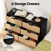 Artiss 6 Chest of Drawers Dresser Table Black&Pine FUR-U-CDR-07-BKWD-AB