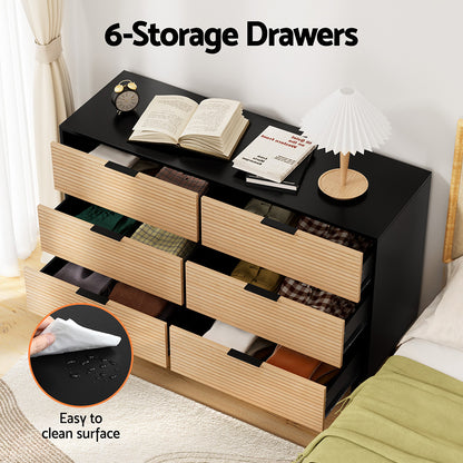 Artiss 6 Chest of Drawers Dresser Table Black&Pine FUR-U-CDR-07-BKWD-AB