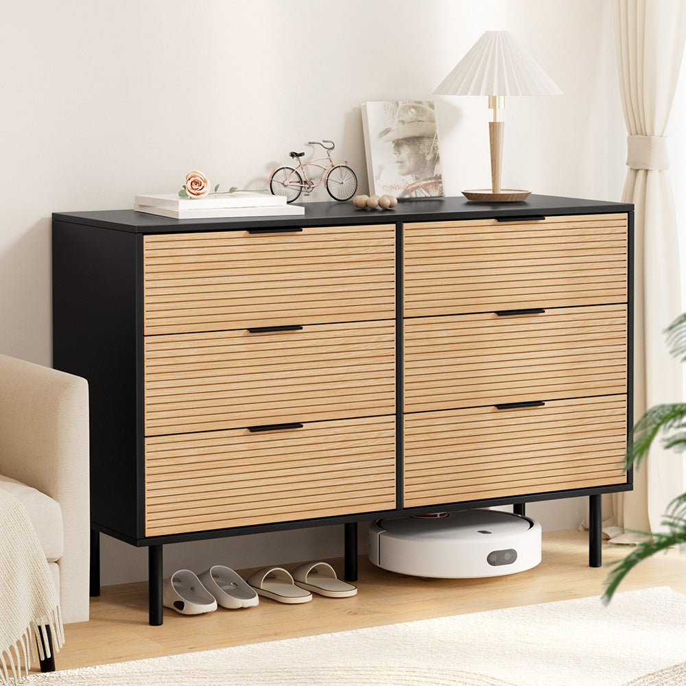 Artiss 6 Chest of Drawers Dresser Table Black&Pine FUR-U-CDR-07-BKWD-AB