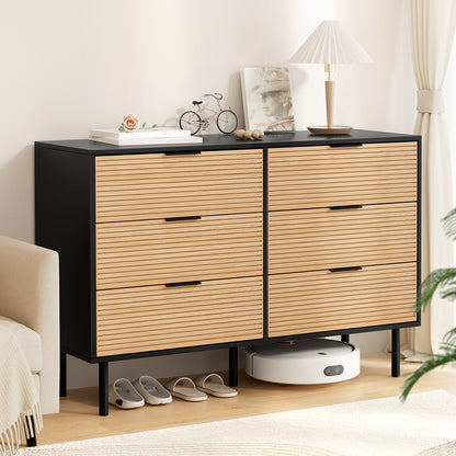 Artiss 6 Chest of Drawers Dresser Table Black&Pine FUR-U-CDR-07-BKWD-AB