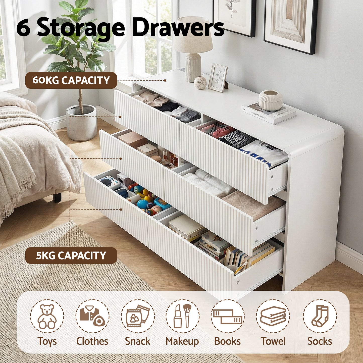 Artiss 6 Chest of Drawers Dresser Cabinet Beige FUR-U-CDR-08-BG-AB