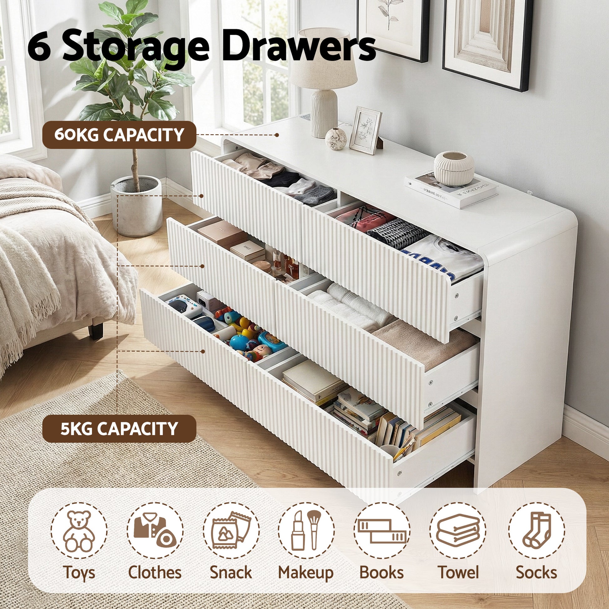 Artiss 6 Chest of Drawers Dresser Cabinet Beige FUR-U-CDR-08-BG-AB