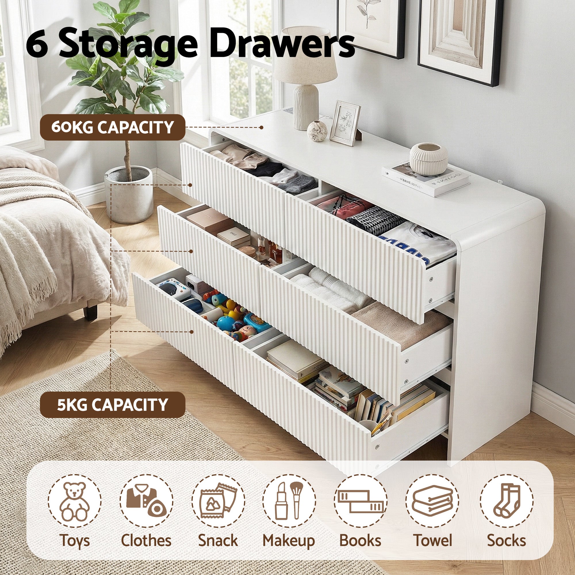 Artiss 6 Chest of Drawers Dresser Cabinet Beige FUR-U-CDR-08-BG-AB