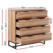 Artiss 4 Chest of Drawers Cabinet Dresser Table Tallboy Storage Bedroom Rust Oak FUR-U-CDR-4D-WD-AB
