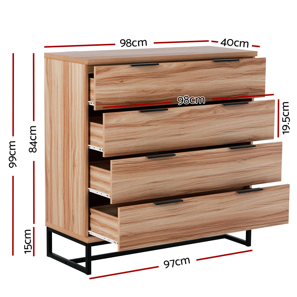 Artiss 4 Chest of Drawers Cabinet Dresser Table Tallboy Storage Bedroom Rust Oak FUR-U-CDR-4D-WD-AB