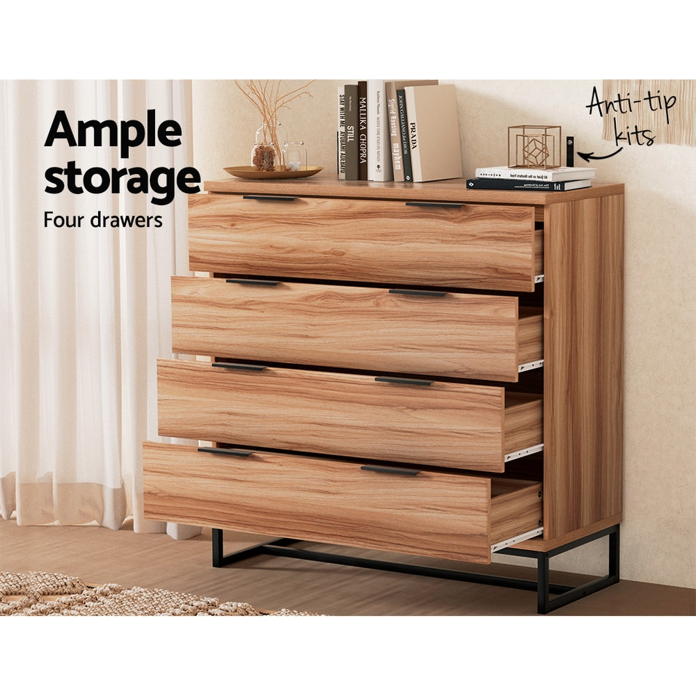 Artiss 4 Chest of Drawers Cabinet Dresser Table Tallboy Storage Bedroom Rust Oak FUR-U-CDR-4D-WD-AB