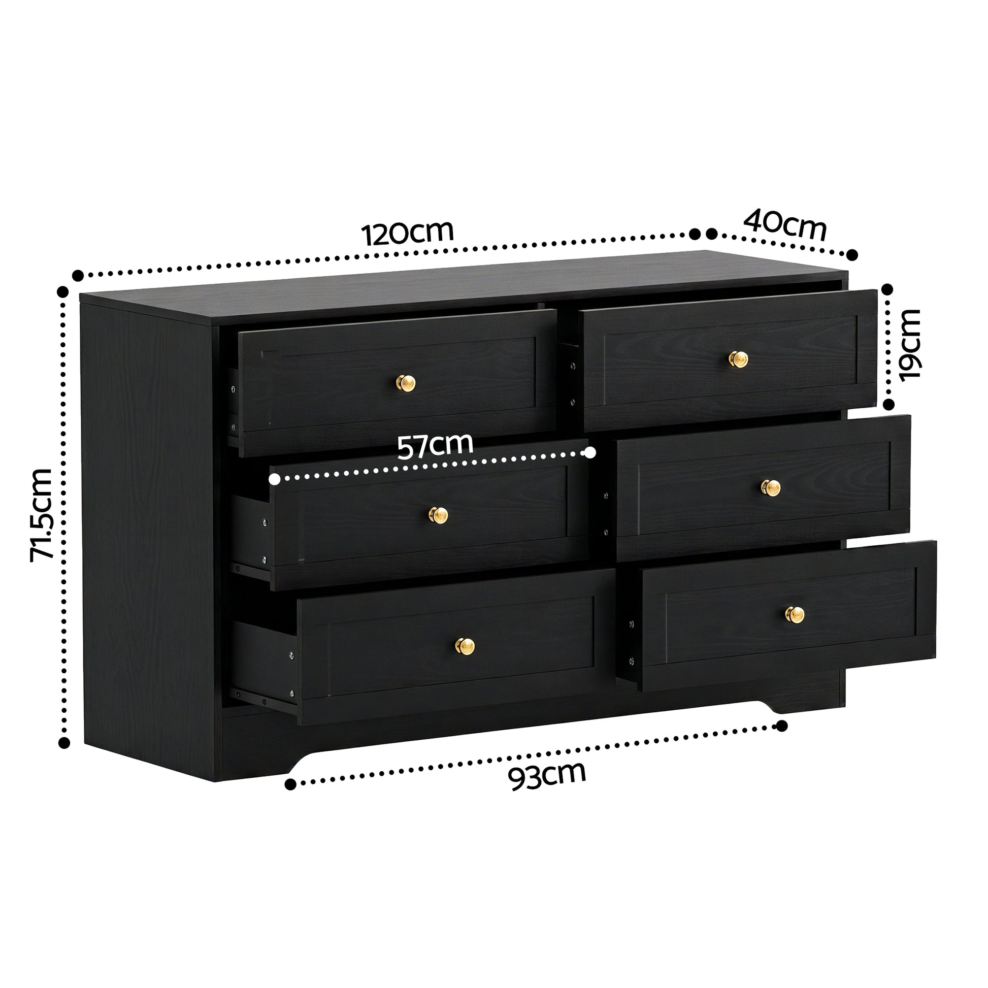 Artiss 6 Chest of Drawers Tallboy Cabinet - LEIF Black FUR-U-CDR-6D-BK-AB