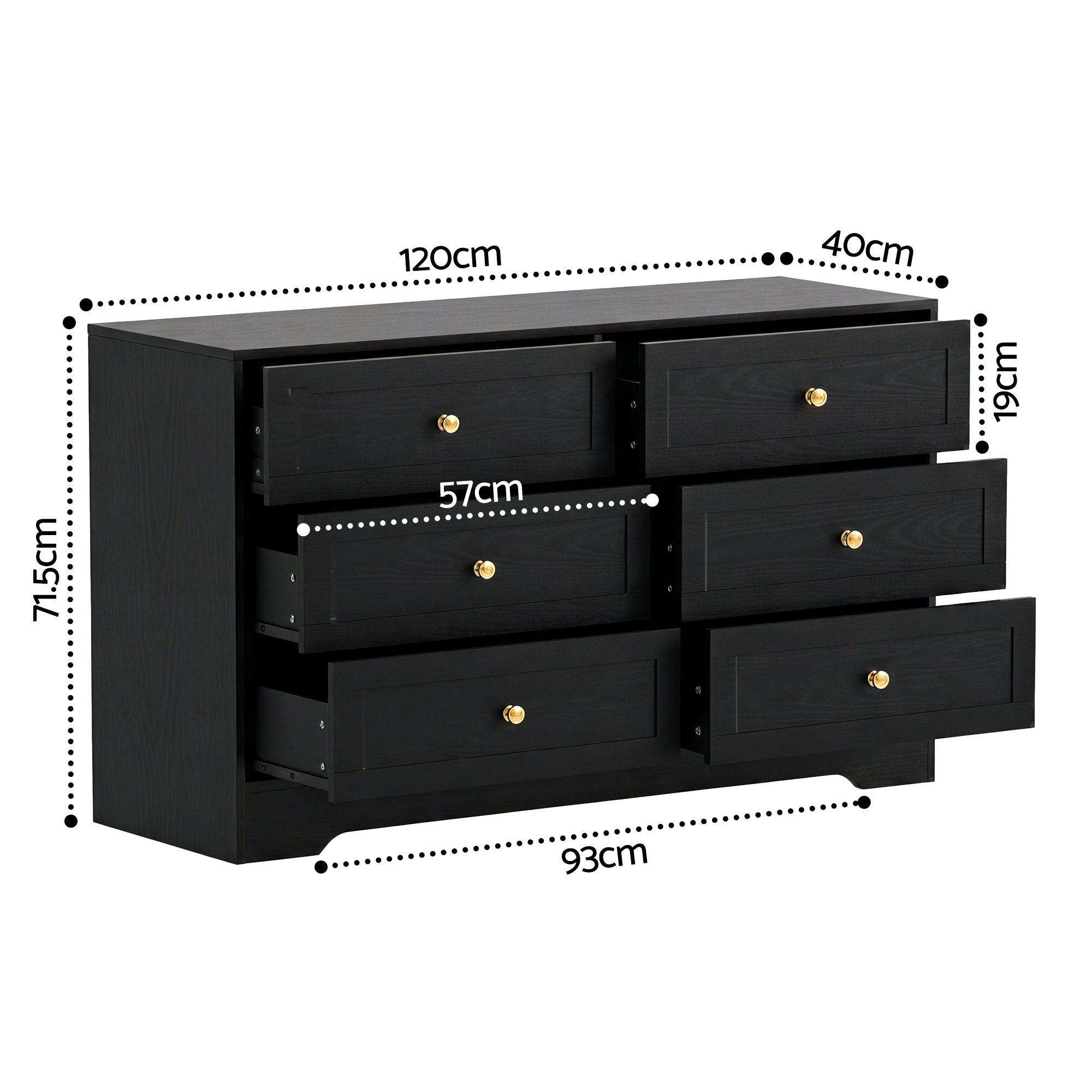 Artiss 6 Chest of Drawers Tallboy Cabinet - LEIF Black FUR-U-CDR-6D-BK-AB