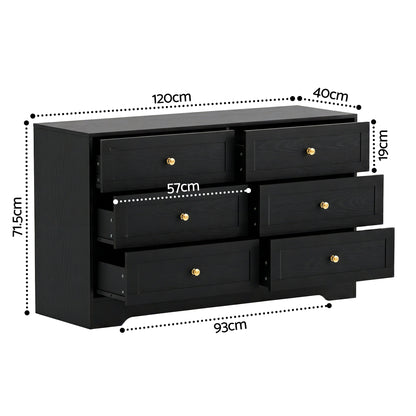 Artiss 6 Chest of Drawers Tallboy Cabinet - LEIF Black FUR-U-CDR-6D-BK-AB